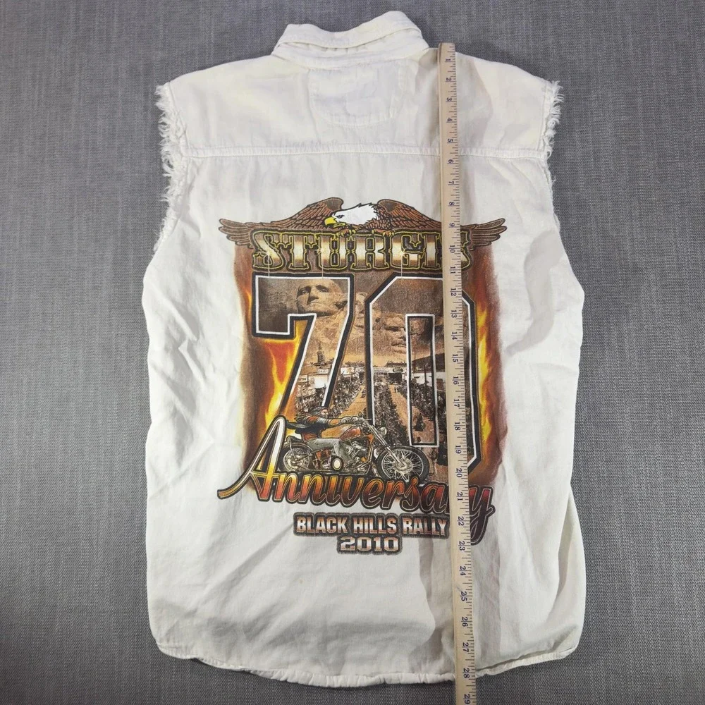 Biker Design Shirt Mens Medium White Sleeveless Sturgis 70th Rally Black Hills